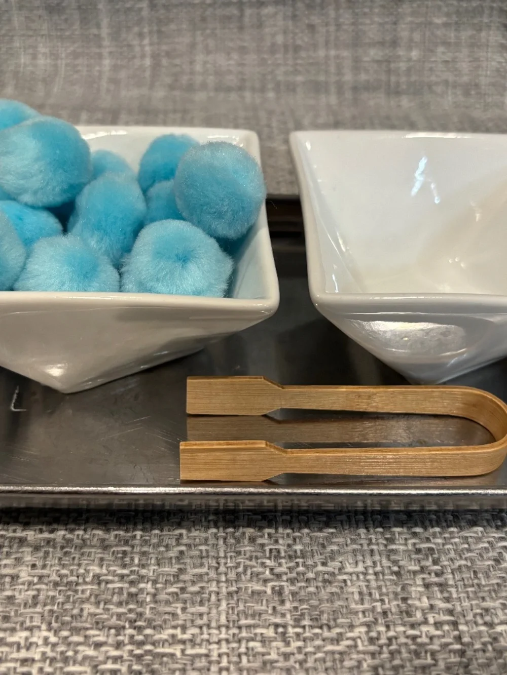 tonging 1:1 practical life lesson metal tray & bamboo tongs idlewild montessori